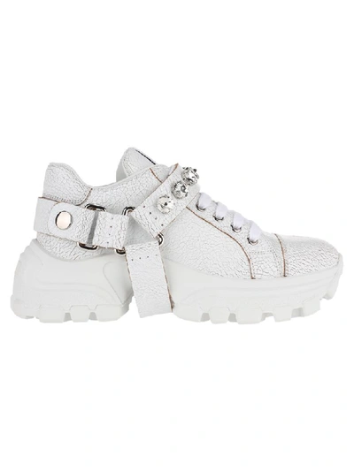 Shop Miu Miu Low Top Sneakers With Cristals Embellishment In White