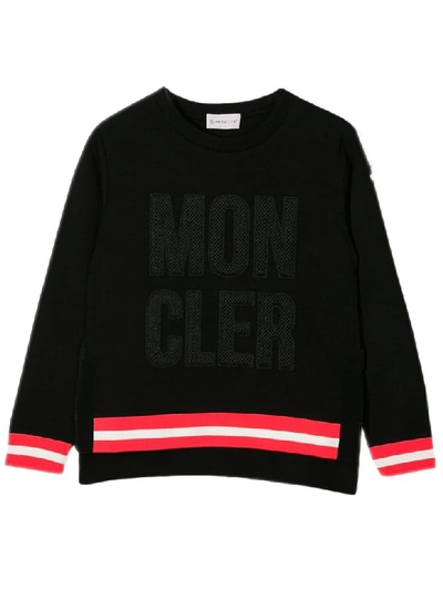 Shop Moncler Black Embroidered Logo Cotton Sweatshirt In Nero