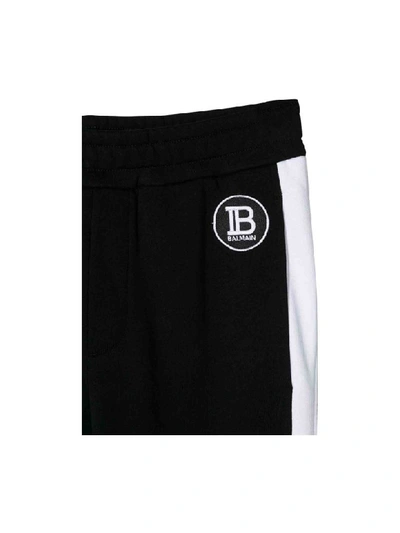 Shop Balmain Cotton Sport Trousers In Nero/azzurro