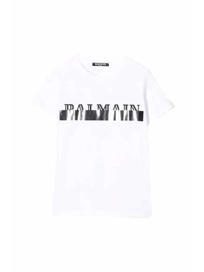 Shop Balmain Cotton T-shirt In Bianco/argento
