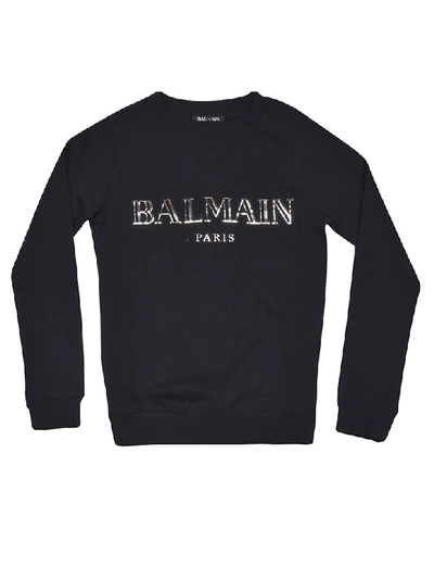 Shop Balmain Classic Metallic Logo Sweatshirt In Black/silver