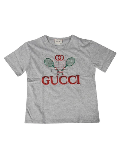 Shop Gucci Embroidered Logo T-shirt In Grey