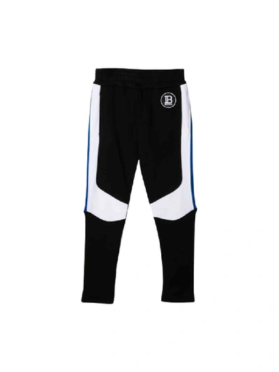 Shop Balmain Cotton Sport Trousers In Nero/azzurro