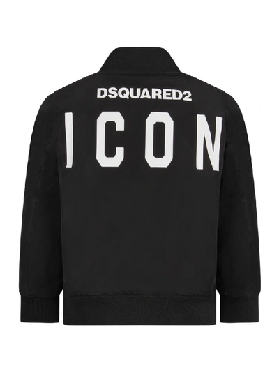 Shop Dsquared2 Black Bomber Jacket With White Logo For Kids