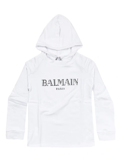 Shop Balmain Printed Hoodie In White