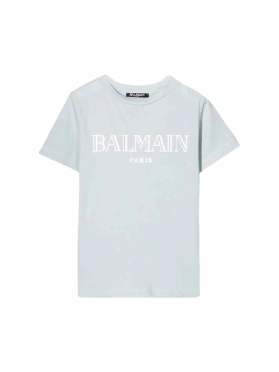 Shop Balmain Cotton T-shirt In Celeste