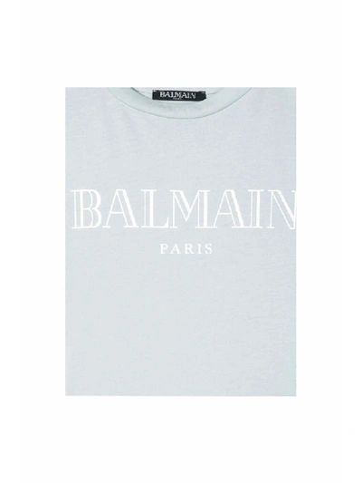 Shop Balmain Cotton T-shirt In Celeste