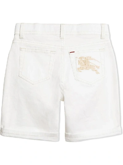 Shop Burberry White Cotton Stretch Denim Shorts In Bianco