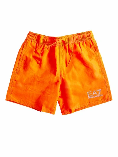Shop Emporio Armani Logo Print Shorts In Orange