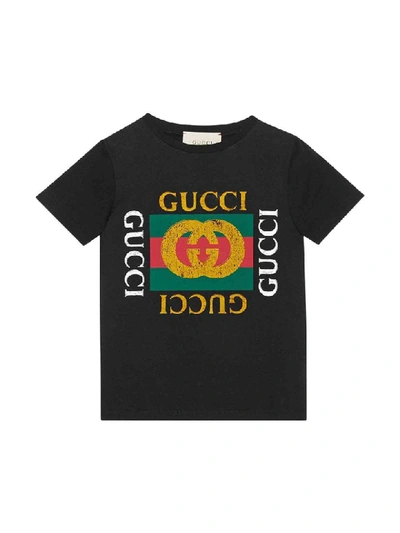 Shop Gucci Black T-shirt With Multicolor Frontal Press In Nero