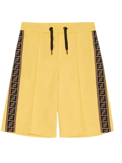 Shop Fendi Yellow Cotton Blend Shorts In Giallo