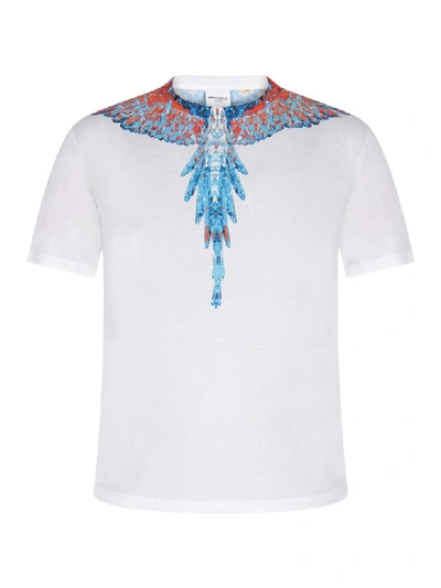 Shop Marcelo Burlon County Of Milan White Boy T-shirt With Light Blue And Red Iconic Wings