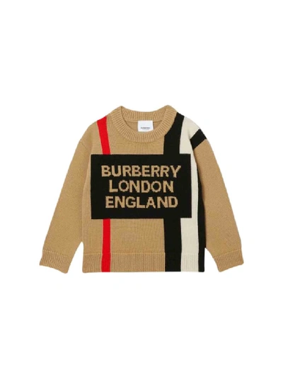 Shop Burberry Wool Sweater With Logo In Beige
