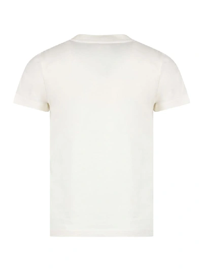 Shop Moncler White Boy T-shirt With Red Patch In Ivory