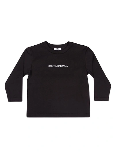Shop Dolce & Gabbana Embroidered Logo Long Sleeve T-shirt In Black