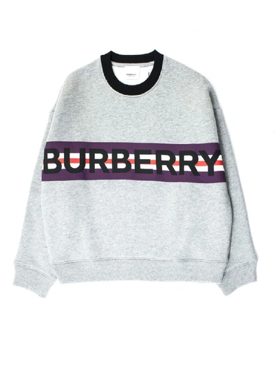 Shop Burberry Logo Print Jersey Sweatshirt In Grigio