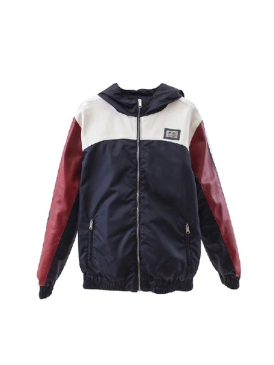 Shop Dolce & Gabbana Bicolored Hooded Jacket In Blue/white/red