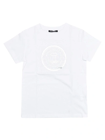 Shop Balmain Printed Short Sleeves T-shirt In White
