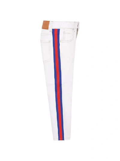 Shop Gucci White Jeans For Boy With Red And Blue Web Detail In Ivory