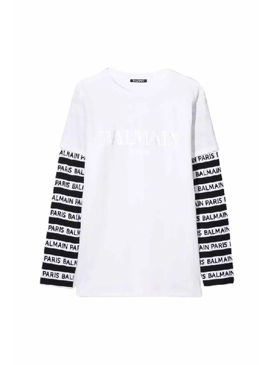 Shop Balmain Cotton T-shirt In Bianco