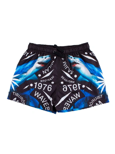 Shop Marcelo Burlon County Of Milan Shark Print Shorts In Black