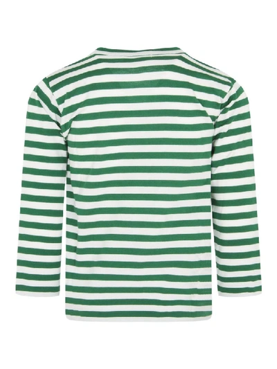 Shop Comme Des Garçons Play White And Green Striped T-shirt With Heart