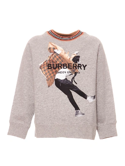 Shop Burberry Jumping Boy Printed Sweatshirt In Grey Melange