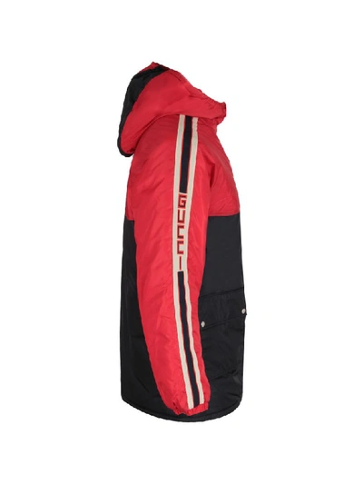 Shop Gucci Blu And Red Padded Jacket For Boy