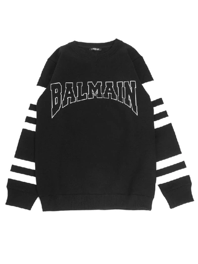 Shop Balmain Black Cotton Blend Sweatshirt In Nero