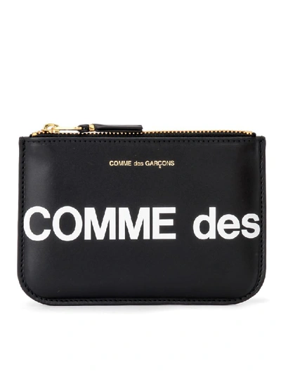 Shop Comme Des Garçons Wallet Huge Logo Sachet In Black Leather In Nero