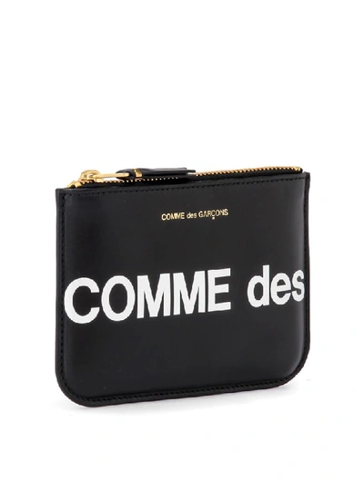 Shop Comme Des Garçons Wallet Huge Logo Sachet In Black Leather In Nero