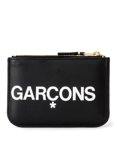 Shop Comme Des Garçons Wallet Huge Logo Sachet In Black Leather In Nero