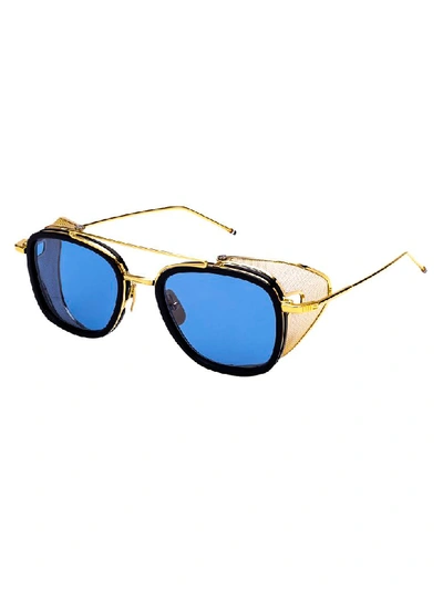 Shop Thom Browne Sunglasses In Navy/yellow Gold