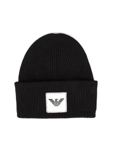 Shop Emporio Armani Black Wool-cashmere Blend Beanie Hat