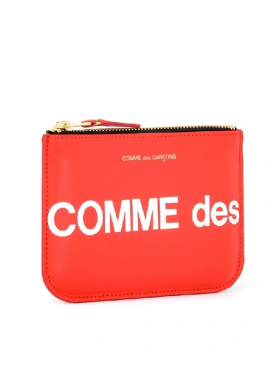 Shop Comme Des Garçons Wallet Huge Logo Sachet In Red Leather In Rosso