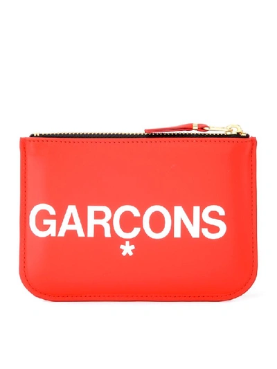 Shop Comme Des Garçons Wallet Huge Logo Sachet In Red Leather In Rosso
