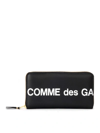 Shop Comme Des Garçons Wallet Huge Logo Wallet With Zip Around In Black Leather In Nero
