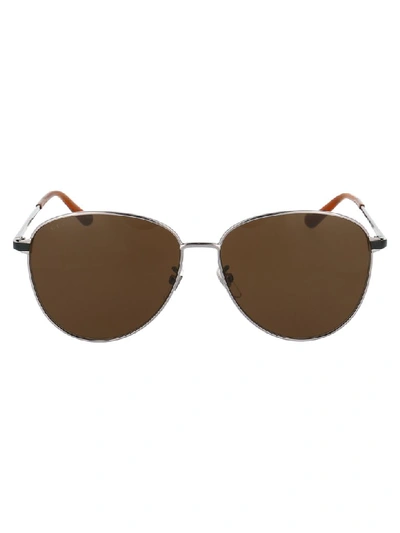 Shop Gucci Sunglasses In Ruthenium Black Brown