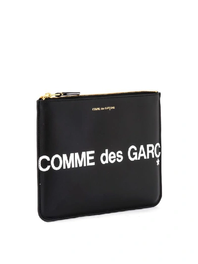 Shop Comme Des Garçons Sachet Wallet Huge Logo In Black Leather In Nero