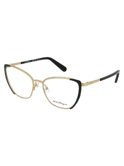 Shop Ferragamo Glasses In Gold Black