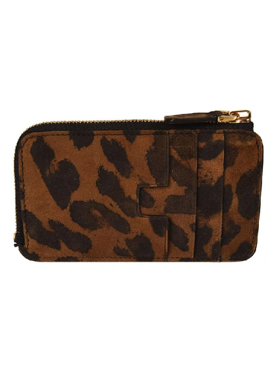 Shop Tom Ford Leopard Zip Around Wallet In Brown