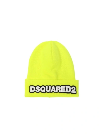 Shop Dsquared2 Fluo Yellow Beanie With Logo In Giallo (yellow)