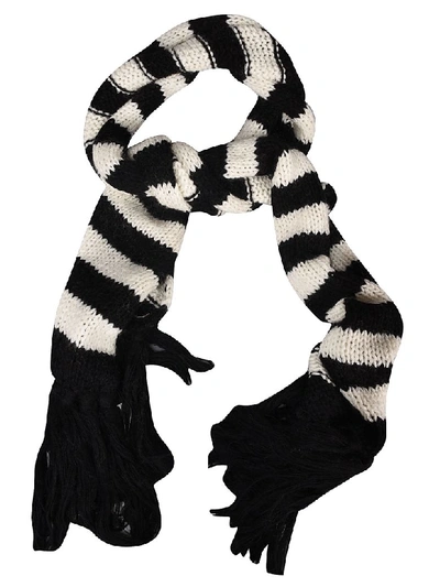 Shop Saint Laurent Striped Knit Scarf In Black/white