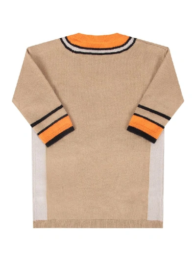 Shop Burberry Beige Babygirl Dress With Black Logo And Intarsia