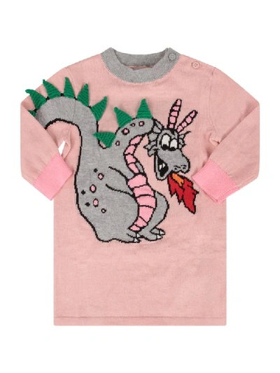 Shop Stella Mccartney Pink Babygirl Dress With Colorful Dragon