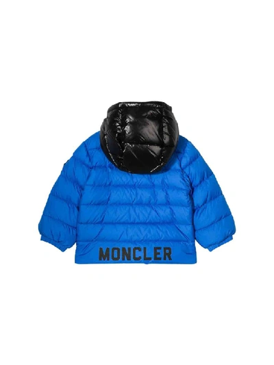 Shop Moncler Down Jacket With Hood In Blu