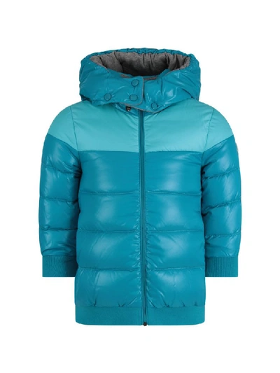 Shop Moncler Turquoise Girl Jacket With Iconic Patch In Light Blue