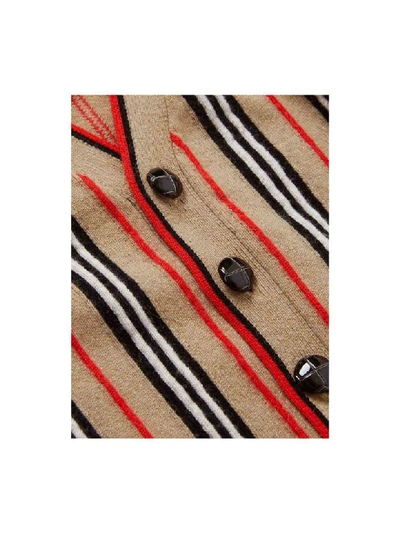 Shop Burberry Icon Stripe Cardigan In Beige