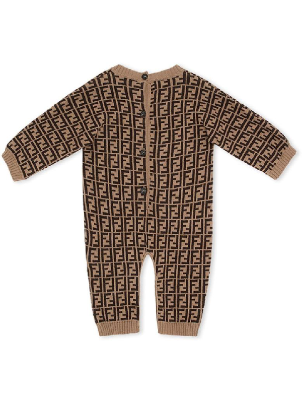 Fendi Babies' Cotton And Cashmere Onesie In Brown | ModeSens