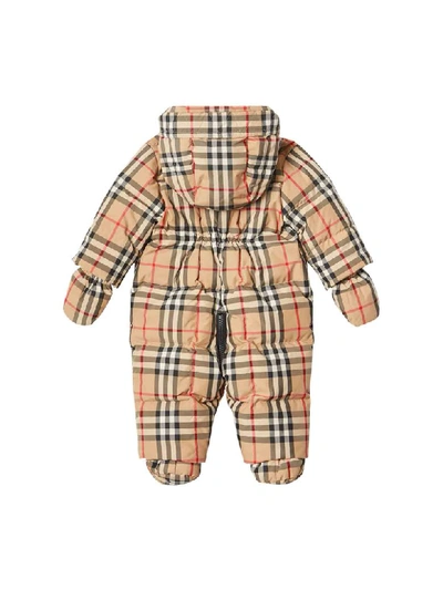 Shop Burberry Vintage Check Padded Babysuit In Beige